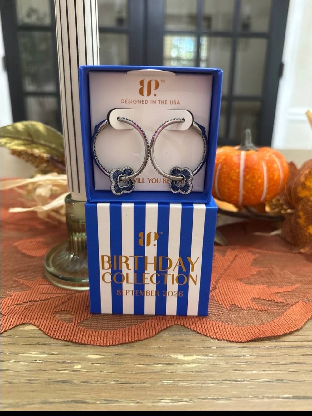 Bomb Party September Birthday 2026 RARE UNICORN Earrings Clover Sapphire Hoops